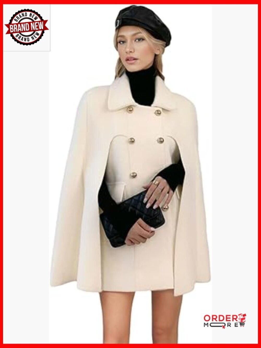 Wool Blend Cape Coat Double-Breast Sleeveless Poncho Winter Warm